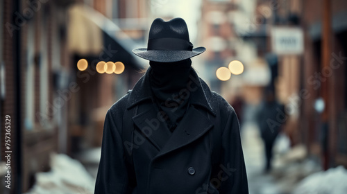 Mysterious figure in hat and coat. photo