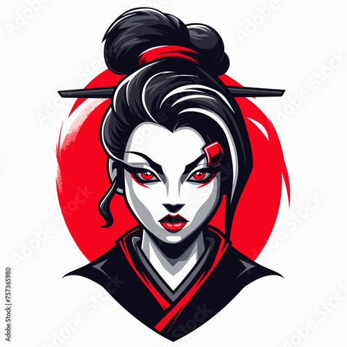 Vector esports logotype beautiful Japanese geisha woman with red color on white background, logo geisha, icon geisha, sticker geisha, symbol geisha, emblem geisha