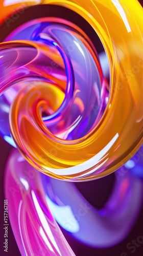 An intense, swirling vortex composed of ribbon-like structures in vivid colors against a deep purple backdrop photo