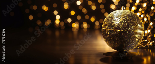 Golden sphere on dark background with bokeh