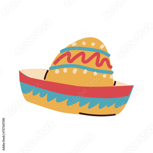 Sombrero mexican hat illustration. Traditional Mexican costume element isolated. Vector illustration can used for greeting card for mexican holidays, cinco de mayo, carnival. 