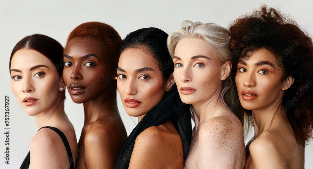 Fototapeta premium Portrait of diverse group of beautiful women with on white background.
