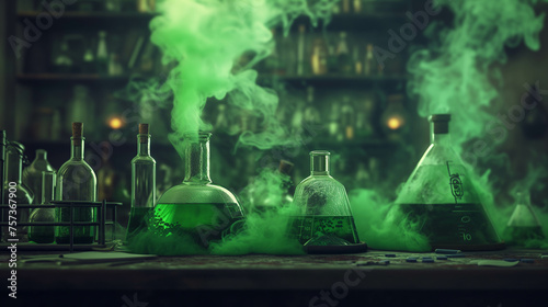 The science lab is full of chemicals that cause green smoke.