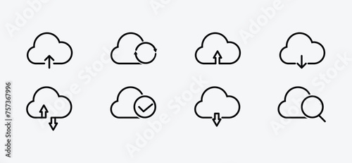 Cloud Uploading downloading icons set. Cloud service symbol. Vector illustration.
