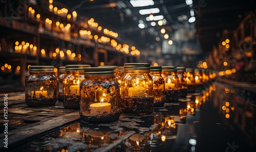 Row of Mason Jars Filled With Candles