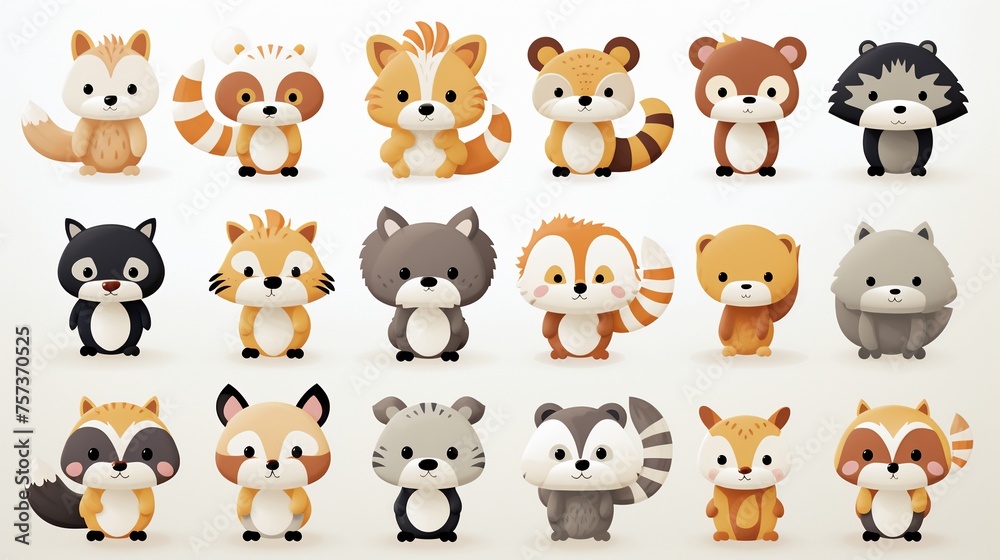 Collection of icon illustrations of various cute and funny animals