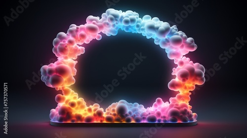 multicolor Neon Light with Cloud Formation. Square shaped Fluorescent Frame in Dark Environment