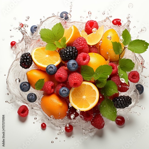 A bowl of fruit with a splash of water