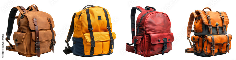 Mochila hecha a mano para viajeros. vista frontal.
Coleccion de mochilas turísticas y aventureros aislada sobre blanco. Mochila hecha a mano para viajeros. vista frontal.
Coleccion de mochilas turísticas y aventureros aislada sobre blanco.