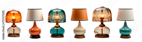 artículos de decoración y mobiliario para el hogar.
Conjunto de diferentes lámpara de mesa vintage de diseño aislado sobre fondo transparente.v