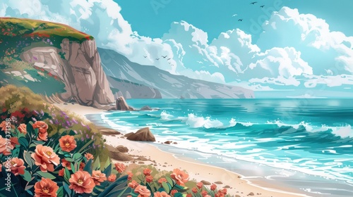 Artistic Depiction of Sea Shore Wallpaper