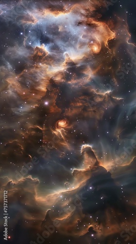 A breathtaking high-resolution image capturing the ethereal beauty of cosmic clouds and glowing star fields photo
