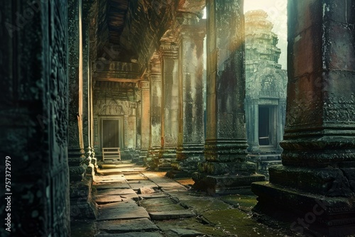Angkor wat temple. Asia ruin monument architecture tourism. Generate Ai