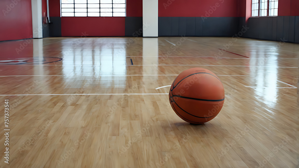 a basketball in the gym. the background is blurred. copy space a basketball in the gym. the background is blurred. copy space