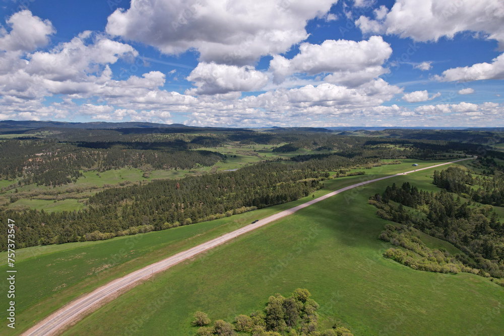 Fototapeta premium ariel view of US highway 14, wyoming, USA