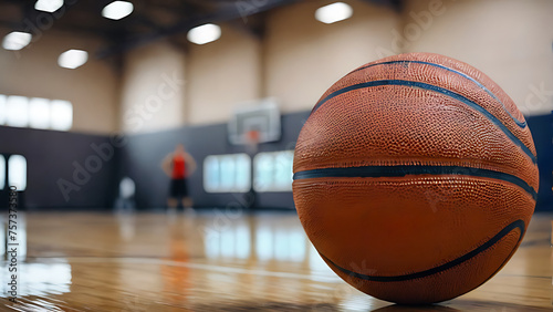 a basketball in the gym. the background is blurred. copy space © Эля Эля