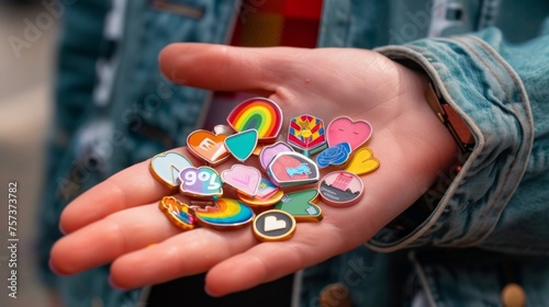 A Handful of Colorful Enamel Pins Displayed in Open Palm