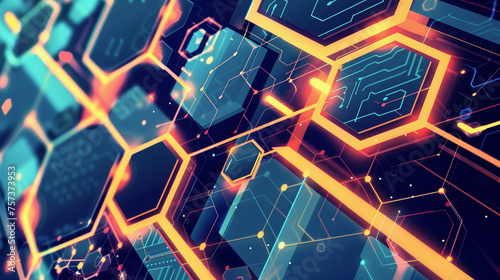 A unique artwork combining modern technology and hexagon elements in a cartoon style