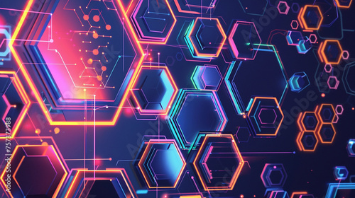 A unique artwork combining modern technology and hexagon elements in a cartoon style