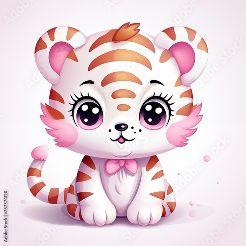 Adorable cute tiger cartoon sitting on white background