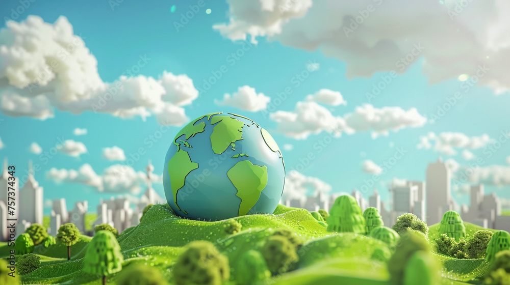 Create a 3D animator backdrop background for Earth Day highlighting a unique perspective on the world and nature