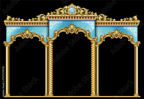 Golden Triumphal arch portal Baroque blue gold arcade