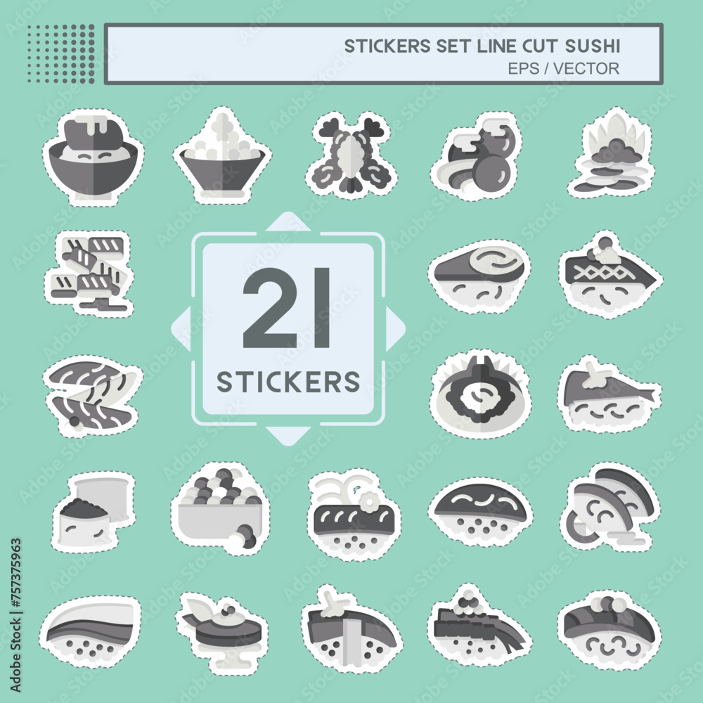Sticker line cut Set Sushi. related to Japanese food symbol. simple design editable. simple illustration