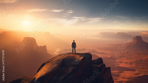Man enjoy the desert view on his travel vacation
