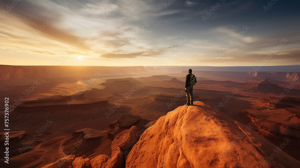 Man enjoy the desert view on his travel vacation