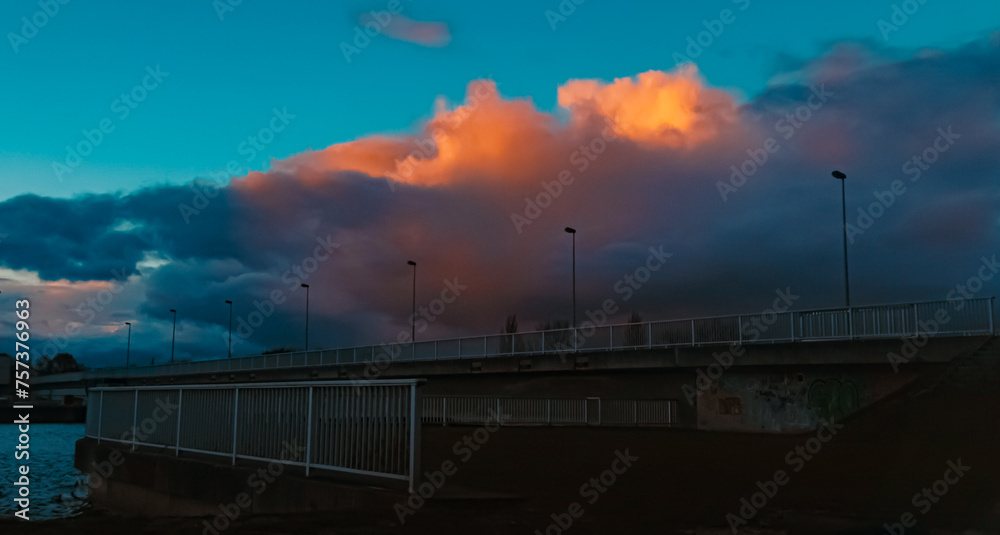 Summer sunset near Plattling, Isar, Bavaria, Germany