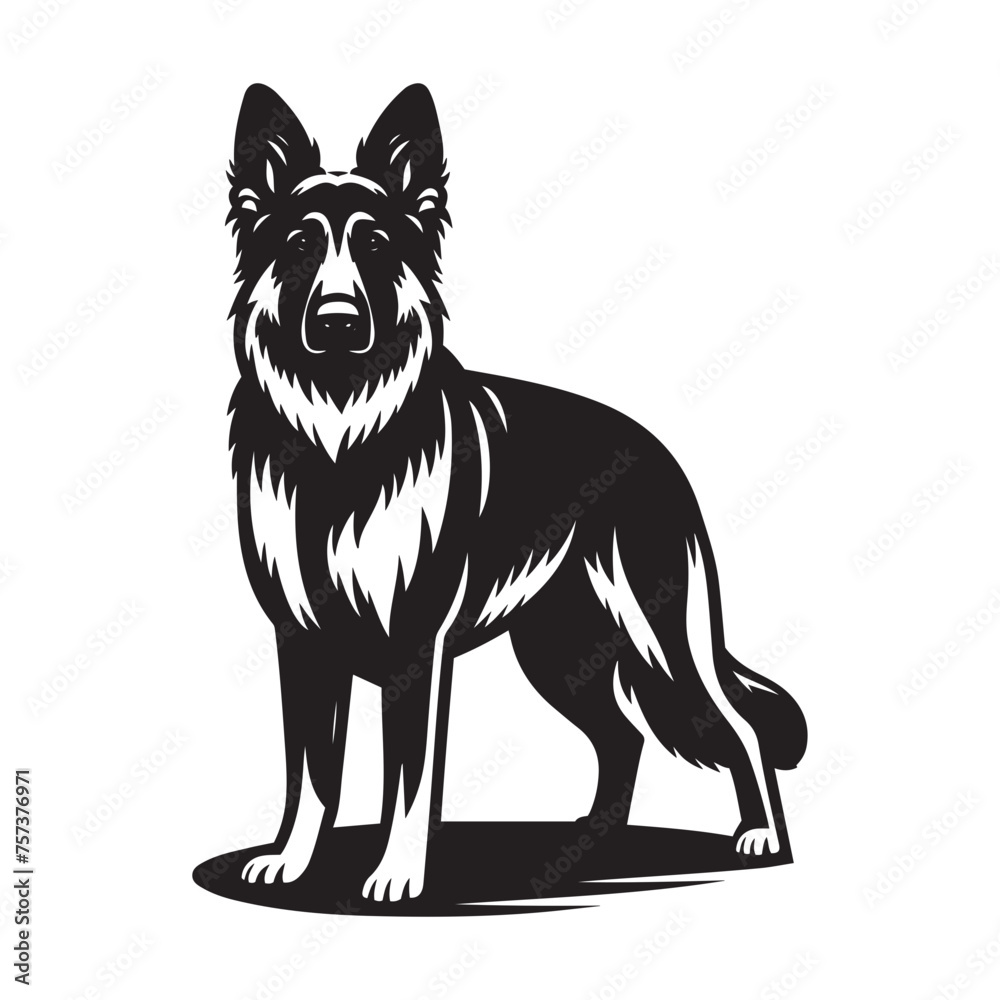Friendly German Shepherd Dog Vector - Welcoming Pose Illustration in Black and White