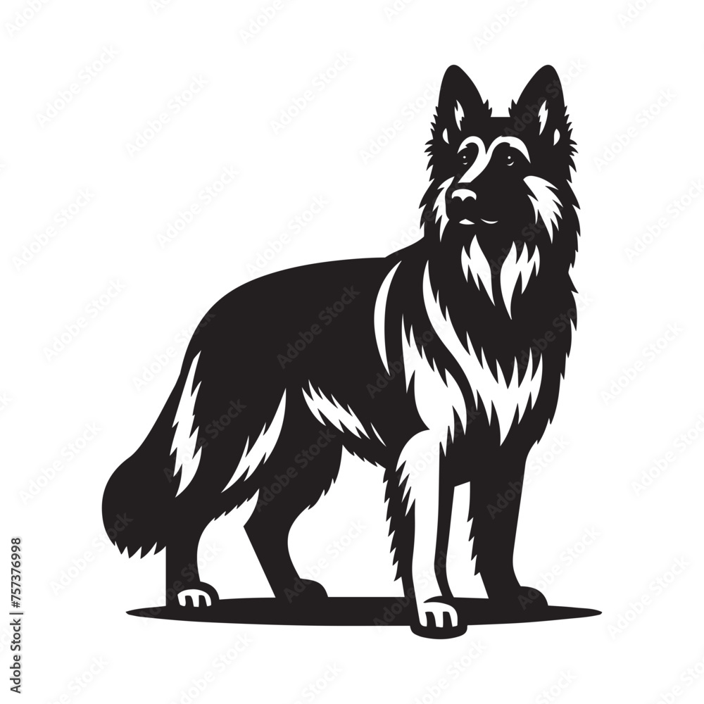 Alert German Shepherd Dog Vector - Standing in Watchful Pose in Black and White