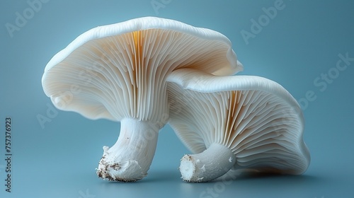 Two white mushrooms with detailed gills, isolated on a bright background