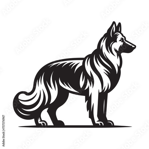 Muscular German Shepherd Side View Vector - Strong Profile Illustration in Black and White