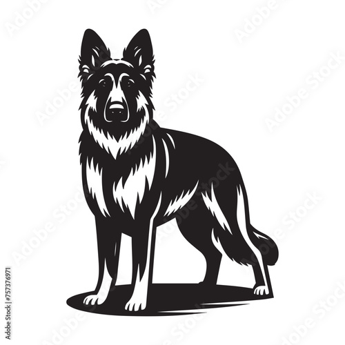 Friendly German Shepherd Dog Vector - Welcoming Pose Illustration in Black and White © Waliul