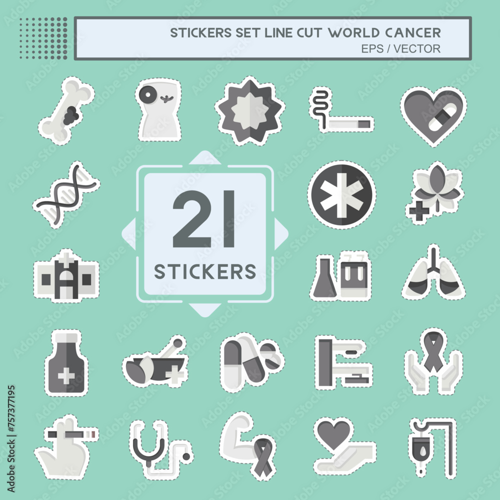 Sticker line cut Set World Cancer. related to Health symbol. simple design editable. simple illustration