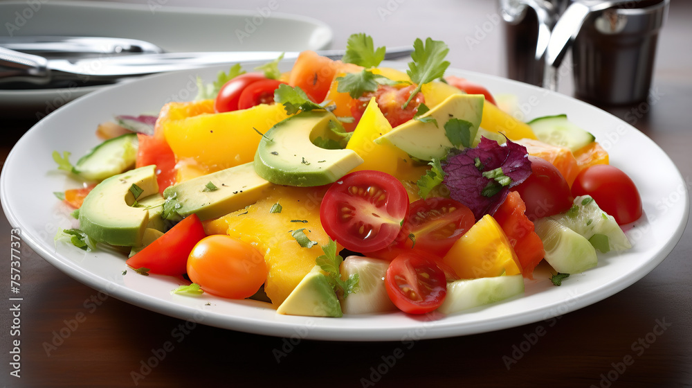 mediterranean salad plate, with mango and avocado.