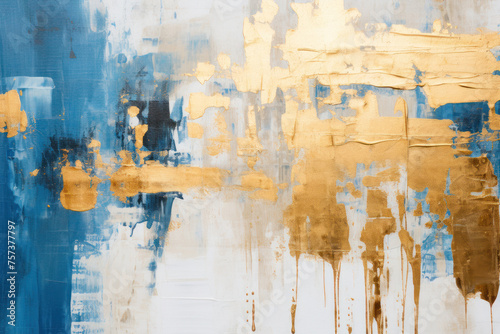 Abstract blue and gold background of paint smudge.