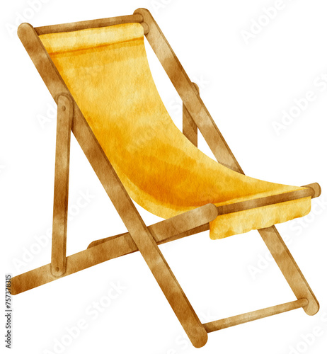 Yellow Wooden beach chair watercolor illustration for Summer Decorative Element