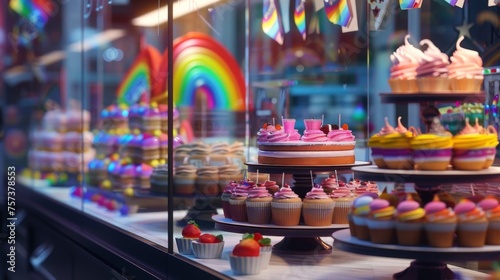 Colorful Assortment of Sweet Treats Displayed in a Bakery Shop Window