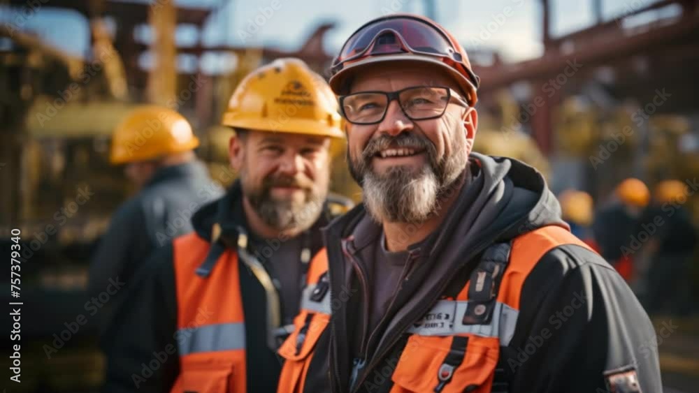 Workers in various settings, including warehouses and construction sites, don helmets for safety while engaging in industrial tasks