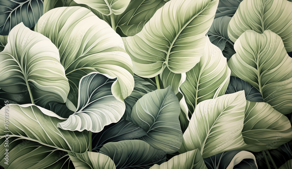 custom made wallpaper toronto digitalAbstract pencil color drawing art of botany plant leaves pattern.tropical nature background design.wavy swirl of foliage line.organic green elements.