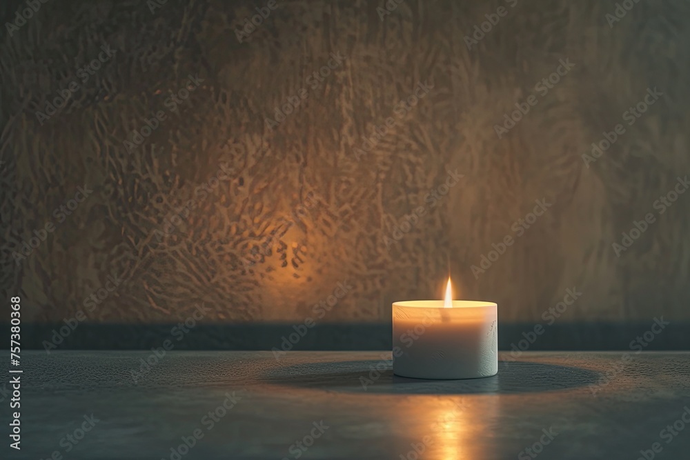 A single lit candle in a minimalist holder - obrazy, fototapety, plakaty 