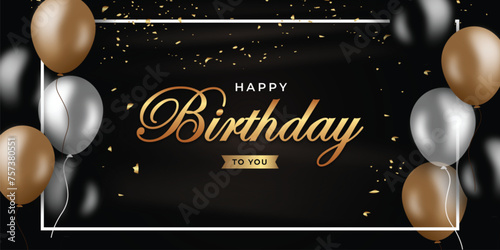 Happy birthday celebration banner background with realistic balloons party decoration