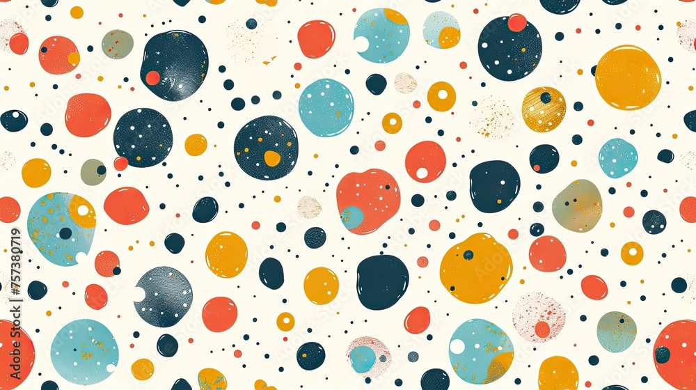 A playful polka dot pattern with varying sizes and colors on a white background A playful polka dot pattern with varying sizes and colors on a white background