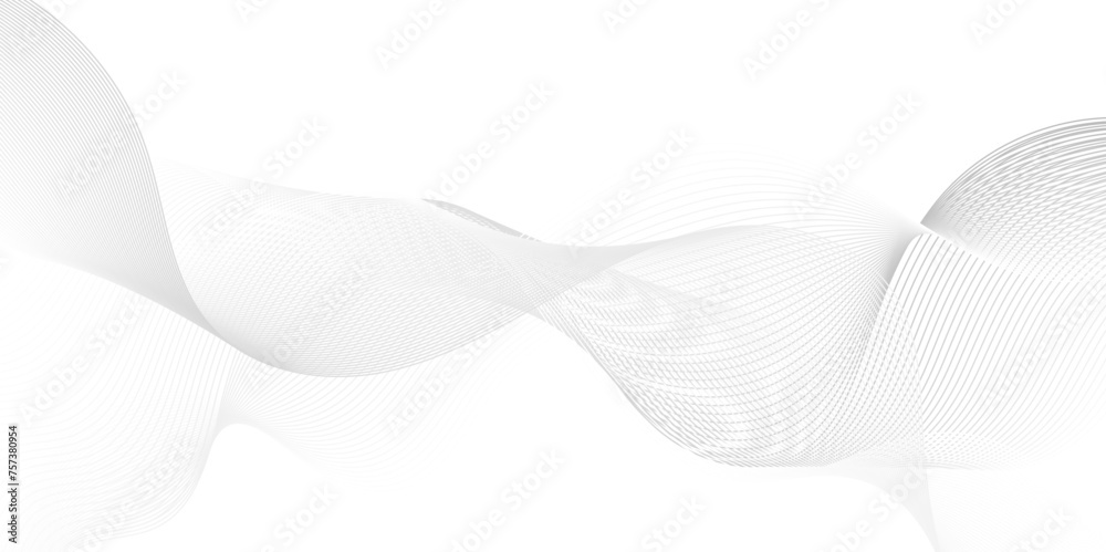 Abstract white blend digital wave lines and technology transparent background. Minimal carve wavy white and gray flowing wave lines and glowing moving lines. Futuristic sound wave lines background.