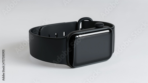 maquete de relógio inteligente de pulso com pulseira preta, fundo branco