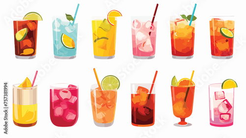 Alcoholic drinks cocktails beer flat icons set