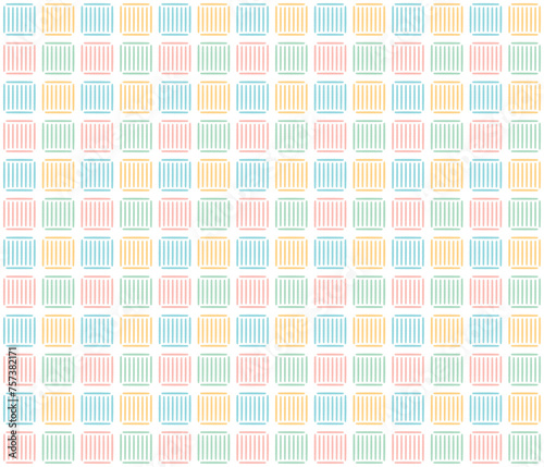 Hand drawn seamless vertical line in block, Gingham pattern style, Yellow Orange Green And Blue