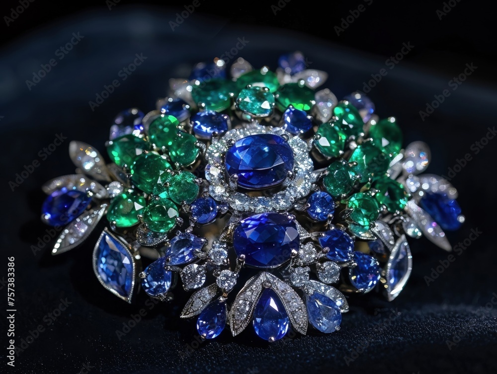 A stunning piece featuring a cluster of sapphires and emeralds blender A stunning piece featuring a cluster of sapphires and emeralds blender